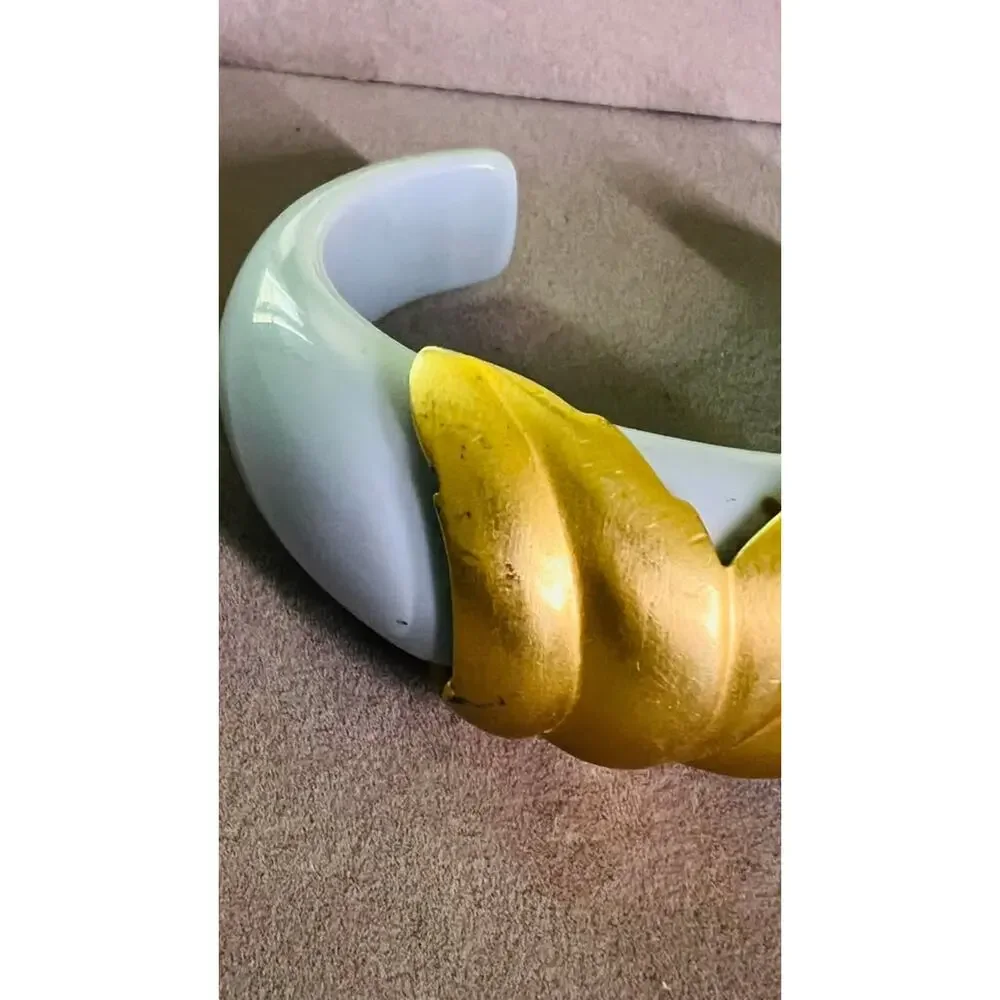 Vintage Blue Cuff Bracelet with Gold Leaf Detail